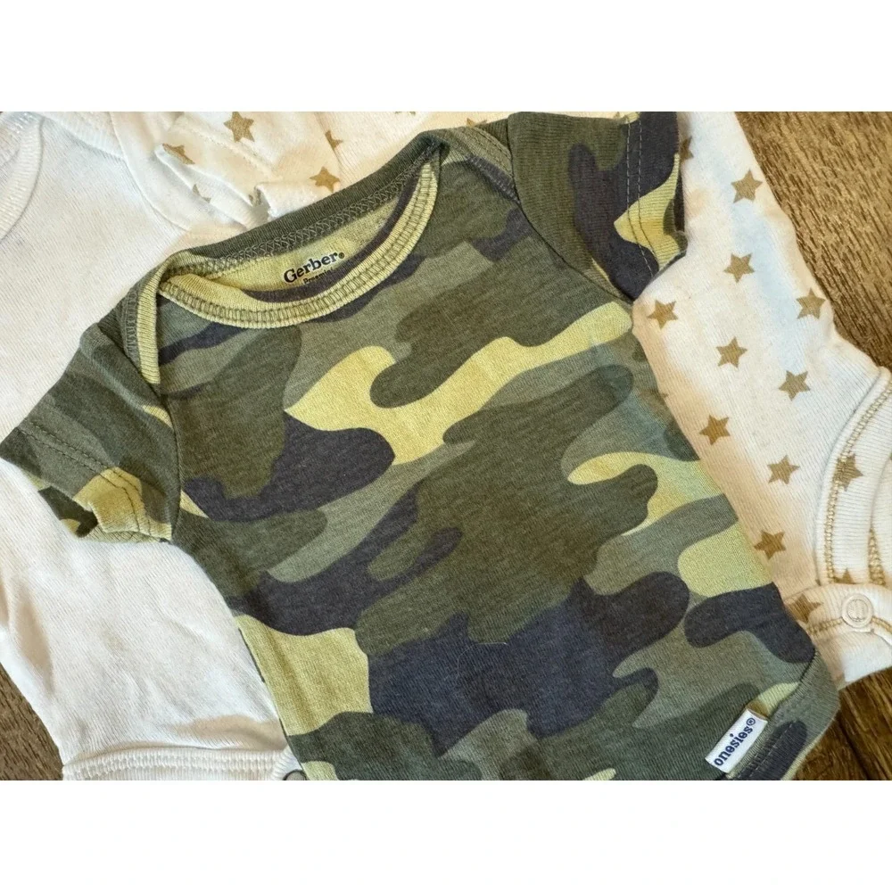 Gerber Baby Boy Preemie Bodysuits Short Sleeve Camouflage Tee Clothes Lot Reborn